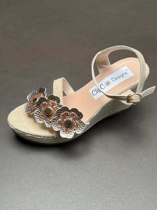 Silver Gold Vegan Leather Wedges