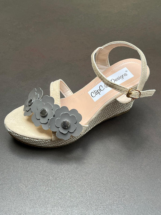 Slate Blossom Vegan Leather Wedges